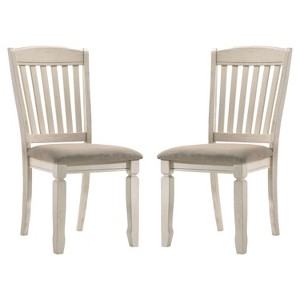 Simple Relax Set of 2 Fabric Upholstered Side Chairs with Slatted Backrest in Cream and Tan - 1 of 4