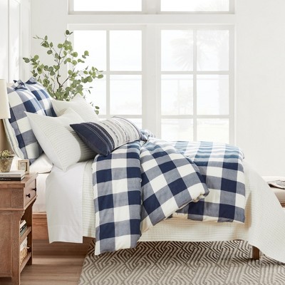 Navy and Cream Cotton Reversible King Duvet Set