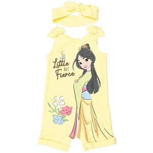 Disney Princess Rapunzel Ariel Belle Jasmine Aurora Baby Girls Snap Romper and Headband Newborn to Toddler - 1 of 4
