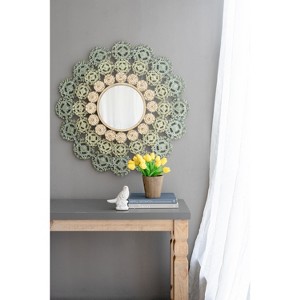 Wooakway 38" Novelty Iron Decorative Wall Mirrors Floral Accent Mirror in Green and Yellow Bathroom Vanity Mirror - 1 of 4