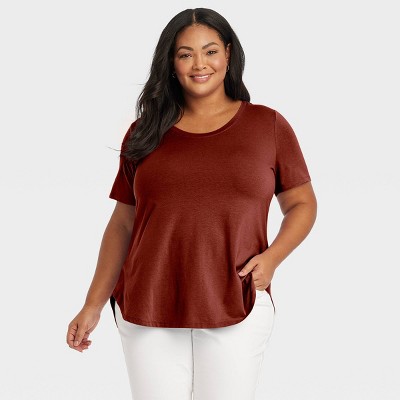 Women's Short Sleeve Relaxed Scoop Neck T-Shirt - Ava & Viv™ Light Red 4X