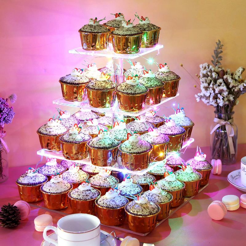Vdomus LED Cupcake Stand Tower for Birthday/Wedding/Babyshower Party with String Lights, Multicolored, 1 of 6