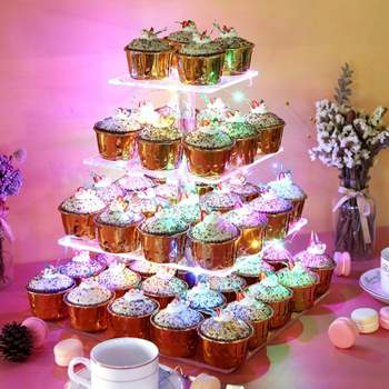 Vdomus LED Cupcake Stand Tower for Birthday/Wedding/Babyshower Party with String Lights, Multicolored