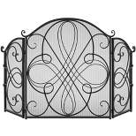 Best Choice Products 3-Panel 55x33in Wrought Iron Fireplace Safety Screen Decorative Scroll Spark Guard Cover - Black