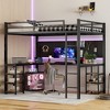 Full XL Metal Loft Bed Frame with L-Shaped Desk and Shelves, Space-Saving Loft Bed with Ladder and Guardrails,kids bed - 2 of 4