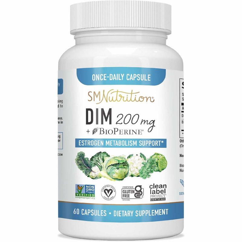 DIM 200mg with BioPerine, Estrogen Supplement for Women, Supports Hormone Balance, SMNutrition, 60 Capsules, 1 of 9