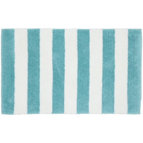 White and Beige Striped Bathroom Rug / Washable Striped 