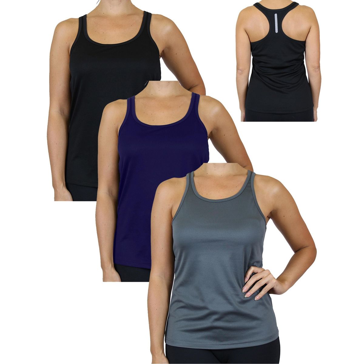 Galaxy By Harvic Women's Moisture Wicking Racerback Tanks- 3 Pack