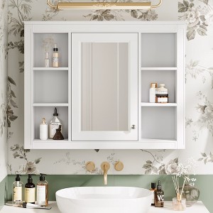 Bathroom Mirror Cabinet, Modern Bathroom Wall Cabinet Storage Organizer With Mirrors Door, 6 Open Shelves, Above Toilet Storage Cabinet - 1 of 4