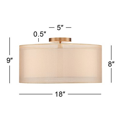 Antique Brass Double Drum Modern Ceiling Light with Champagne Organza Shade