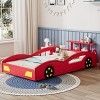 VYNXARIA Eye - Catching Red & Yellow Wooden Race Car Bed: Car - Shaped Platform Twin Bed with Wheels, Perfect for Teens - 3 of 4