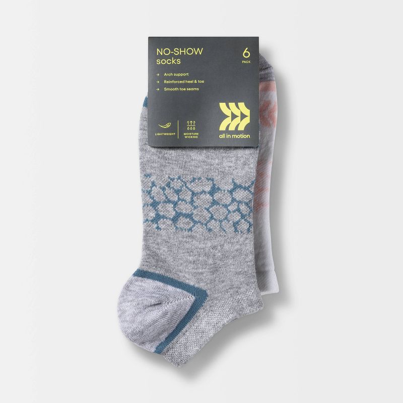 Women&#39;s Lightweight Pebble Patterned 6pk No Show Athletic Socks - All In Motion&#8482; White/Heather Gray 4-10, 3 of 5