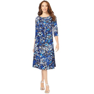 Roaman's Women's Plus Size Ultrasmooth Plus Size Boatneck Swing Dress - 1 of 4
