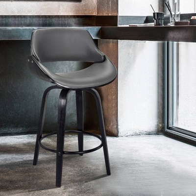 Sleek Modern 41.5" Swivel Barstool in Gray Faux Leather and Black Wood