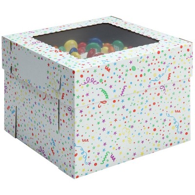 W PACKAGING WPCB128PB 12x12x8 White/Kraft Party Print 8" Deep Cake Box - Pack of 25