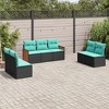 vidaXL 7 Piece Patio Sofa Set with Blue Cushions - Black Poly Rattan Outdoor Modular Furniture for Garden, Deck, and Lounge - 2 of 4