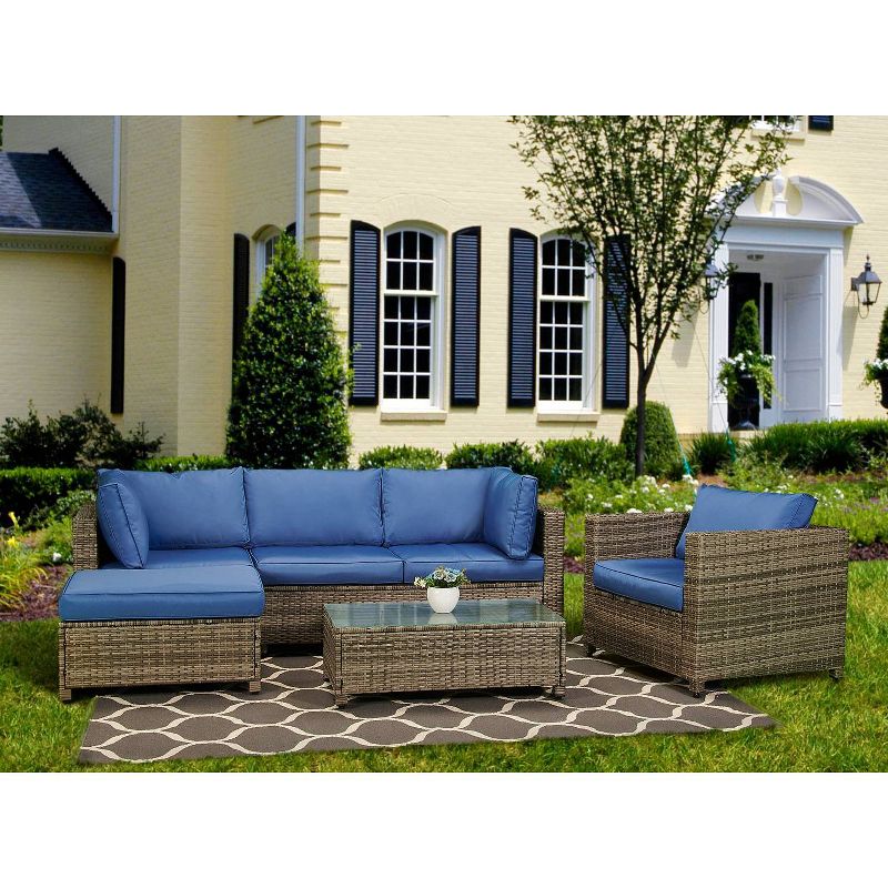 4pc Wicker Patio Sectional Seating Set - Blue - EDYO LIVING, 3 of 11