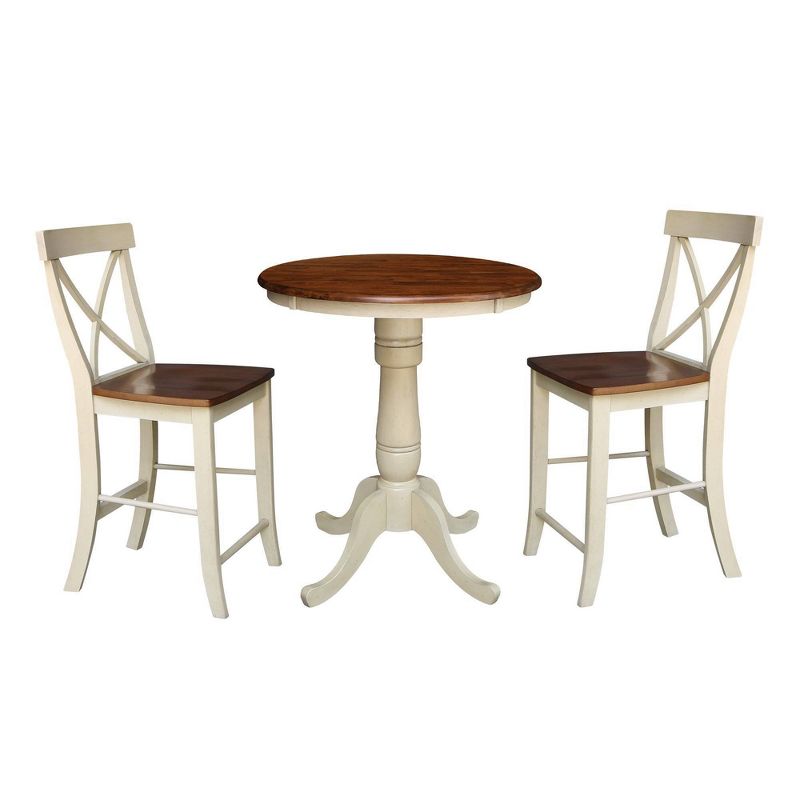 30" Round Pedestal Gathering Table with 2 X Back Counter Height Bar Stools - International Concepts, 1 of 8