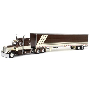 First Gear DCP 1/64 Brown & Cream Peterbilt 389 63'' Mid-Roof Sleeper w/ 53' Utility Trailer 60-1675 - 1 of 4