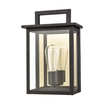 C Cattleya 1-Light Matte Black Outdoor Wall Light with Gold Reflector and Clear Glass Shade