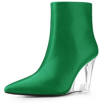Allegra K Women's Pointed Toe Side Zipper Clear Wedge Heels Ankle Boots