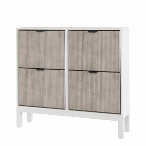 CuisinSmart, Fluted Shoe Storage Cabinet with 4 Flip Drawers, Narrow Wooden Shoe Organizer with Metal Legs, Shoe Rack for Living Room, White+Grey - 1 of 4