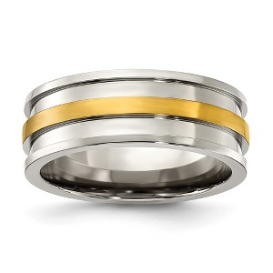 Black Bow Jewelry Men's 8mm Titanium & Gold Tone Grooved Standard Fit Band - 1 of 4