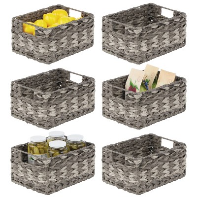 mDesign Woven Plastic Kitchen Pantry Storage Bin Basket - 6 Pack - Gray Ombre