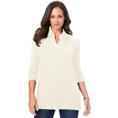 Jessica London Women's Plus Size Ribbed Collar Sweater