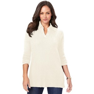 Jessica London Women's Plus Size Ribbed Collar Sweater - 1 of 4