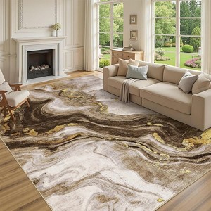 Coucheta Marble Abstract Area Rug , Washable Low Pile Indoor Rug, Non-Slip Soft Floor Carpet for Living Room Bedroom, Multi-Color & Size - 1 of 4