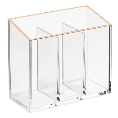 mDesign Plastic, 3 Section, Makeup Storage Organizer, 3 Pack - Clear/Rose Gold