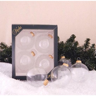 Clear Glass Christmas Ornaments with Gold Caps, Set of 4