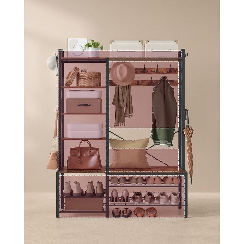 VASAGLE Hall Tree with Bench and Shoe Storage, Entryway Coat Rack with Shoe Bench, 5 Storage Shelves, 5 of 9