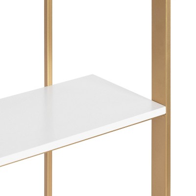 Gold and White Modern Floating Wall Shelf with Wooden Tiers