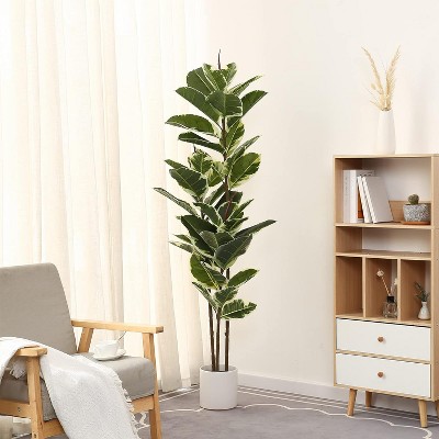 MaseiKar Artificial Rubber Tree Plant 5ft Tall Faux Ficus Tree Potted Fake Tropical Plants Decorative House Plants Large Floor Artificial Trees