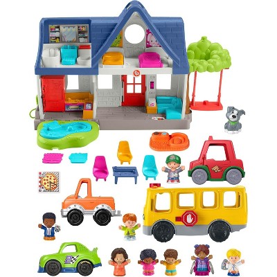 Fisher-Price Little People Toddler Gift Set Play House & School Bus Set with 8 Figures, 3 Vehicles & Interactive Play Pieces