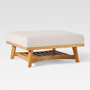 Walker Edison Modern Farmhouse Upholstered Linen Oversized Ottoman - 1 of 4