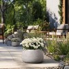 LuxenHome 11" Dia Round Concrete Planter Indoor Outdoor Large Plant Pot Handmade Rustic Distressed Ribbed Flower Pot for Home Garden Patio Off-White - 2 of 4