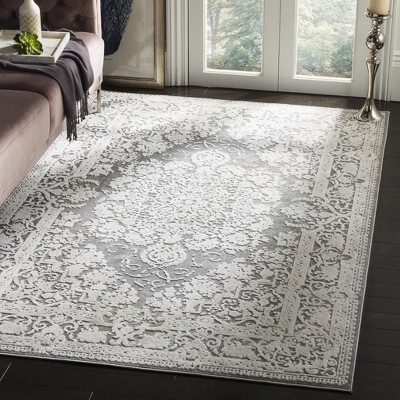 Dark Grey and Cream Hand-Knotted Synthetic 6' x 9' Area Rug
