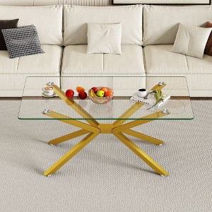 Kumasinova Modern Tempered Glass Coffee Table with Metal Legs,39.37"Rectangular Living Room Coffee Table with Round Corner Design,220lbs Max - 1 of 4
