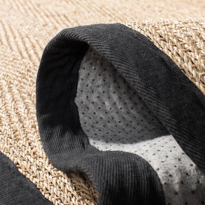 Herringbone Hand-Knotted Cotton Area Rug 4' Square, Natural & Black