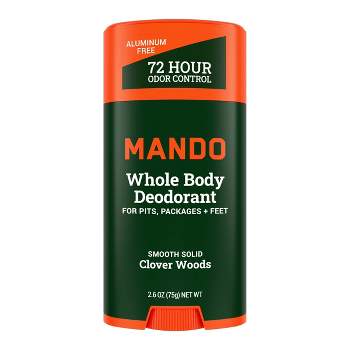 Mando Whole Body Deodorant - Men’s Aluminum-Free Smooth Solid Stick Deodorant - Clover Woods - 2.6oz