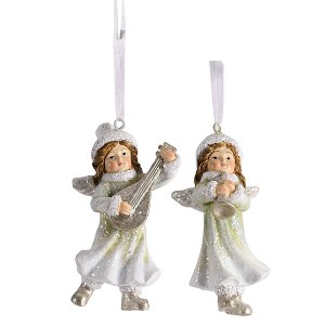 Dickson's Glittered Angels Playing a Lute and Trumpet - 3.5 x 2 Inch Multicolor Resin Decorative Hanging Ornament; Set of 2 - 1 of 1