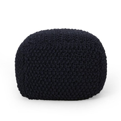 Pim Modern Knitted Cotton Cube Pouf Dark Blue - Christopher Knight Home