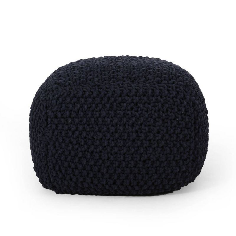 Pim Modern Knitted Cotton Cube Pouf Dark Blue - Christopher Knight Home, 1 of 8