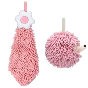 REGALWOVEN 2 Packs Chenille Hand Towel Flower and Cute Cartoon Hanging Hand Towel for Bathroom 6" x 15"/7" x 7" - 1 of 4