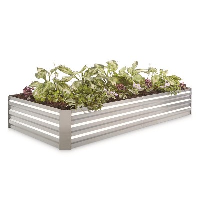 CASTLECREEK Large Galvanized Steel Open Floor Raised Outdoor Garden Bed Planter Box for Vegetables, Flowers, and Herbs, Silver