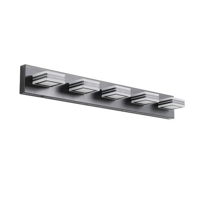 VYNXARIA Black Wall Lights, 34" Modern 5-Light Vanity Fixture for Sleek Bathroom and Mirror Lighting