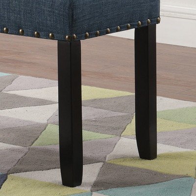 Blue Upholstered Dining Bench with Nailhead Trim